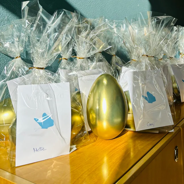 🐣✨ Guldæg til guldholdet ✨🐣
På Maigaard arbejder vi hver dag med guldæg – og det gør vores fantastiske medarbejdere også 💛

Som en påskemarkering og en kæmpe tak giver vi et gyldent æg til hver enkelt medarbejder – for de er helt uvurderlige i det arbejde, de udfører for vores patienter. Med varme, professionalisme og et smil hjælper de hver dag håbefulde mennesker på deres rejse mod ønskebarnet.

Vi sætter enormt stor pris på deres indsats, deres engagement og deres hjerte i arbejdet – uden jer ville Maigaard ikke være det sted, det er 💙

Rigtig god påske til hele vores dygtige team – og til alle jer, der følger med 🐥🌷
– hilsen os alle på Maigaard Fertilitetsklinik

Åbningstider i påsken

Aarhus klinikken
Skærtorsdag d. 17. april 2025
Klinik: 8.00 – 15.00
Telefon: 9.15 – 13.30

Langfredag d. 18. april 2025
Klinik: 8.00 – 15.00
Telefon: 9.15 – 13.30

Påskelørdag d. 19. april 2025
Klinik: 8.00 – 15.00
Telefon: 9.15 – 13.30

Påskedag (søndag) d. 20. april 2025
Klinik: Lukket
Telefon: Lukket

2. påskedag d. 21. april 2025
Klinik: 8.00 – 15.00
Telefon: 9.15 – 13.30

Odense klinikken
Skærtorsdag d. 17. april 2025
Klinik: 8.00 – 14.00
Telefon: 9.15 – 13.30 (omstilles til Aarhus)

Langfredag d. 18. april 2025
Klinik: 8.00 – 14.00
Telefon: 9.15 – 13.30 (omstilles til Aarhus)

Påskelørdag d. 19. april 2025
Klinik: 8.00 – 14.00
Telefon: 9.15 – 13.30 (omstilles til Aarhus)

Påskedag (søndag) d. 20. april 2025
Klinik: Lukket
Telefon: Lukket

2. påskedag d. 21. april 2025
Klinik: 8.00 – 14.00
Telefon: 9.15 – 13.30 (omstilles til Aarhus)